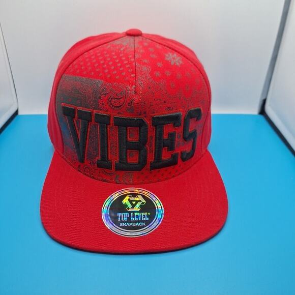 Vibes Top Level Baseball Cap Red OSFM Snapback Flat Brim Embroidered - Picture 1 of 7